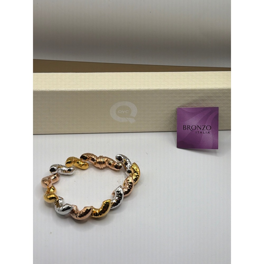 NIB VTG Bronzo Italia Bracelet San Marco Link Tri-Color Bronze Magnetic Italy